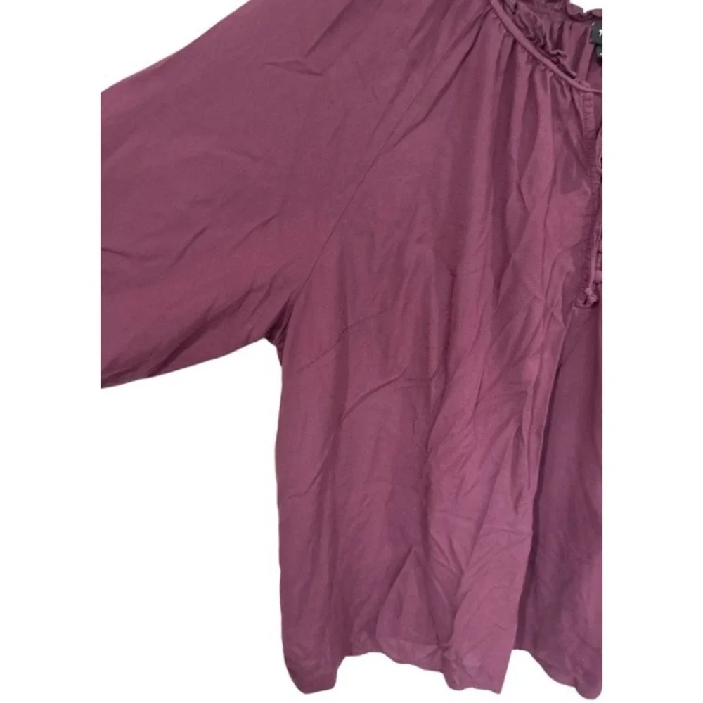 Torrid Women's Size 2 2X Plum Boho Peasant Blouse Tie Neck Bishop Sleeve